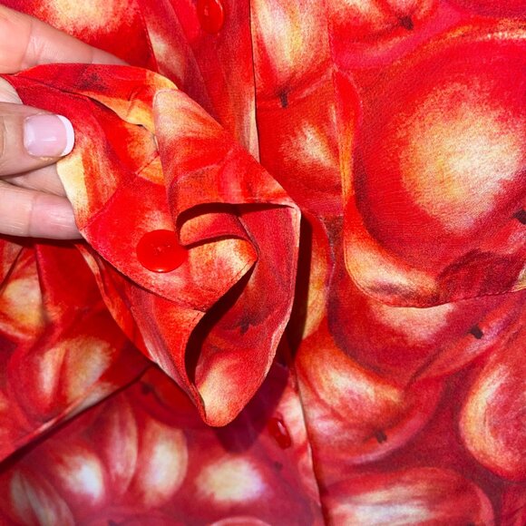 Liz Claiborne Vintage Womens Shirt Size 14 Red Apple Print Pure Silk - Picture 4 of 8